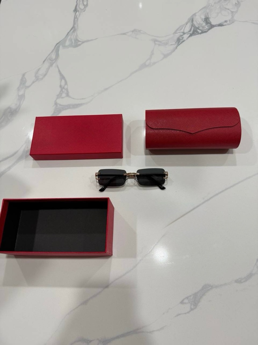Men's Black Lens Rectangular Sunglasses with Gold Frame